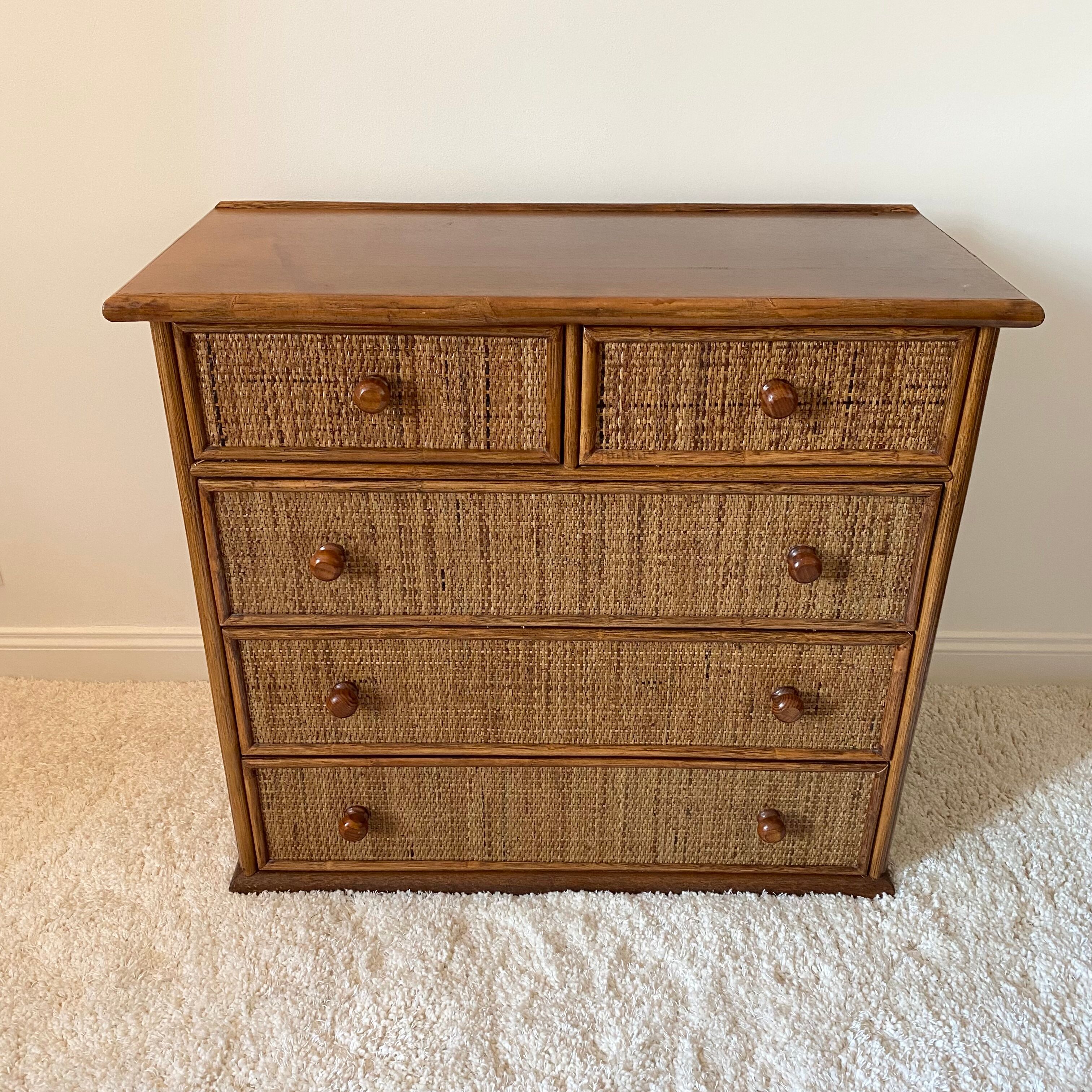 Vintage rattan chest of drawers
