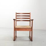 Rare Bas van Pelt Brutalist Oak Armchair with Woven Rush Seat for My Home
