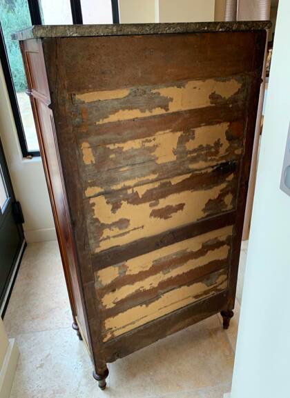 Louis XVI period secretary, in mahogany and Sainte Anne marble, 18th century