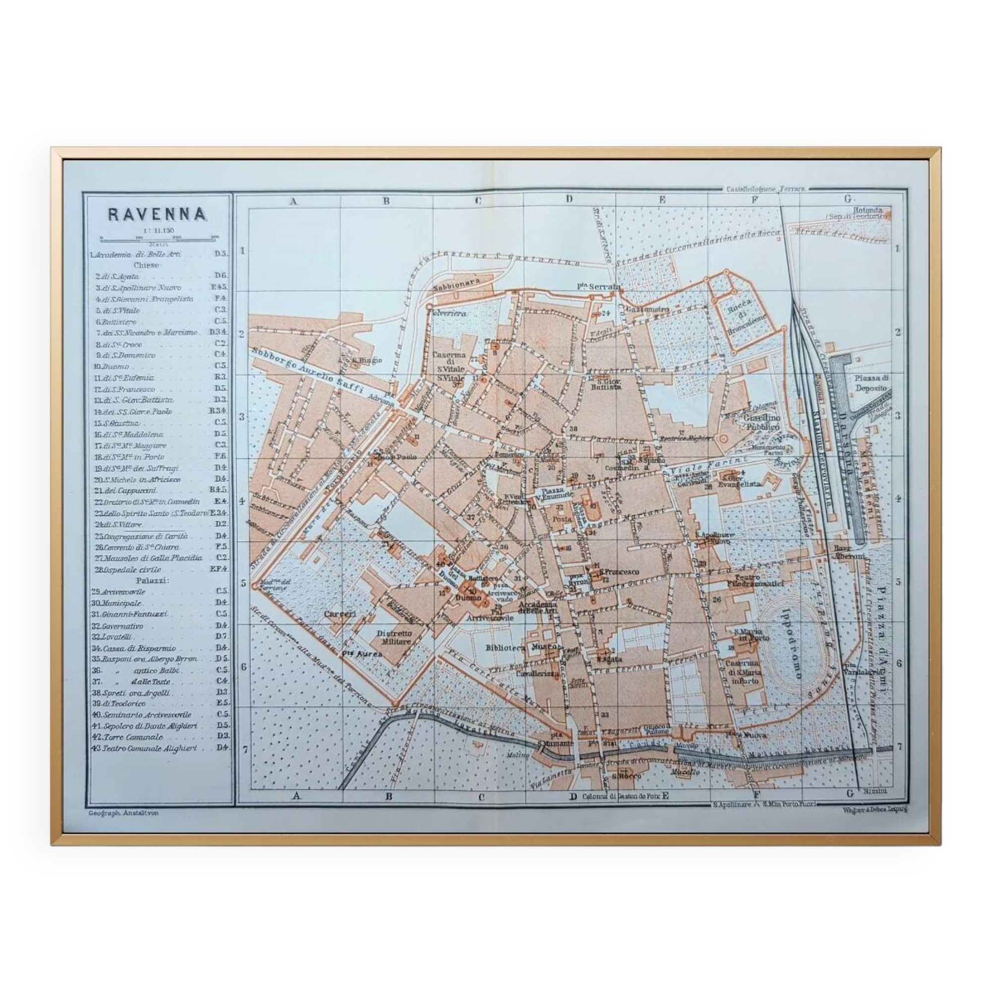 Printed in 1909, Map of Ravenna, Italy.