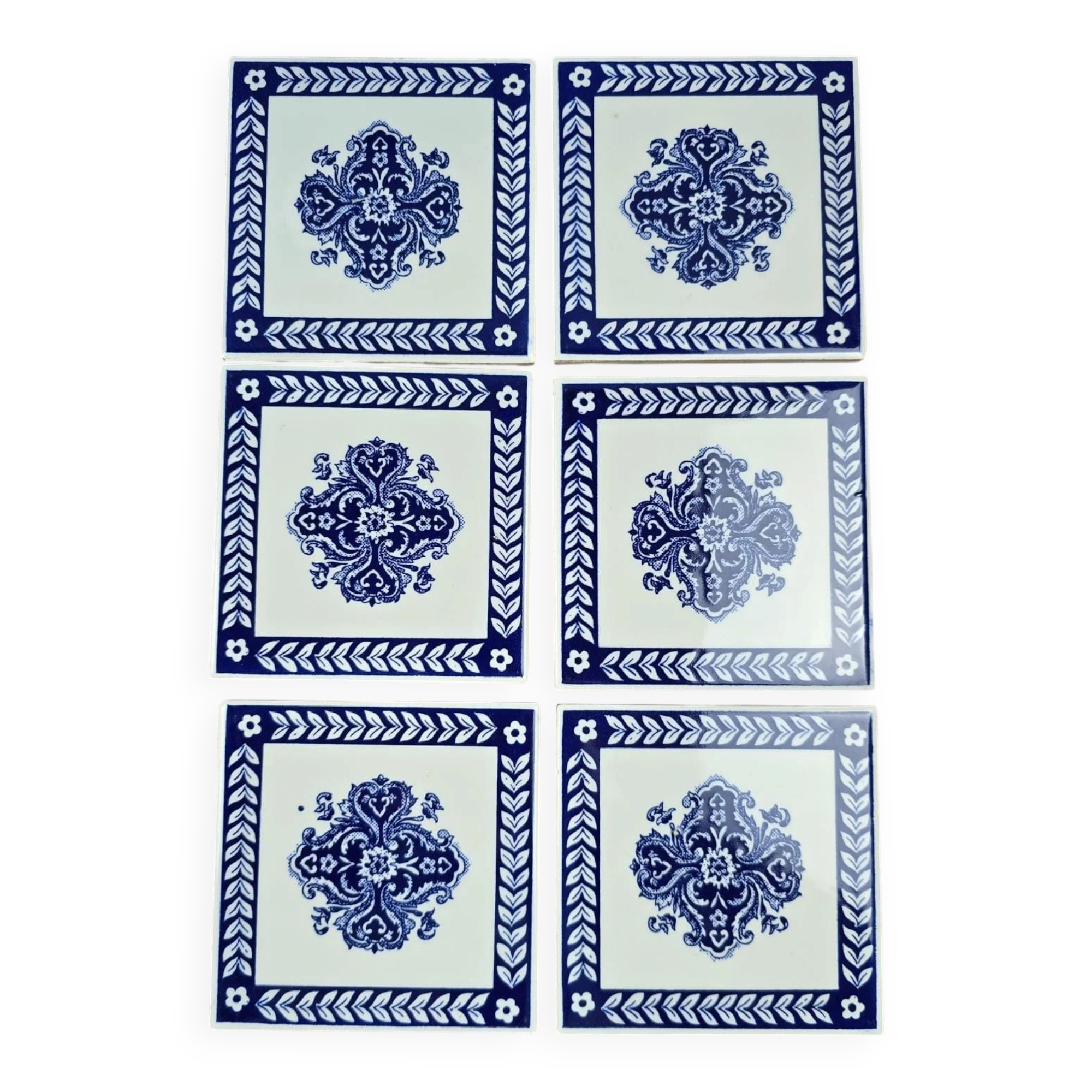 Set of 6 antique tiles gien 11x11 cm – blue and white earthenware with vintage decor