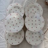 6 old Belgian earthenware Nimy flat plates with red pattern