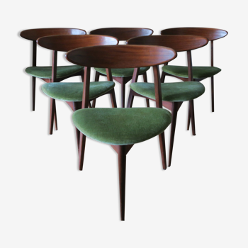 Set of six Danish teak tripod dining chairs, 1960