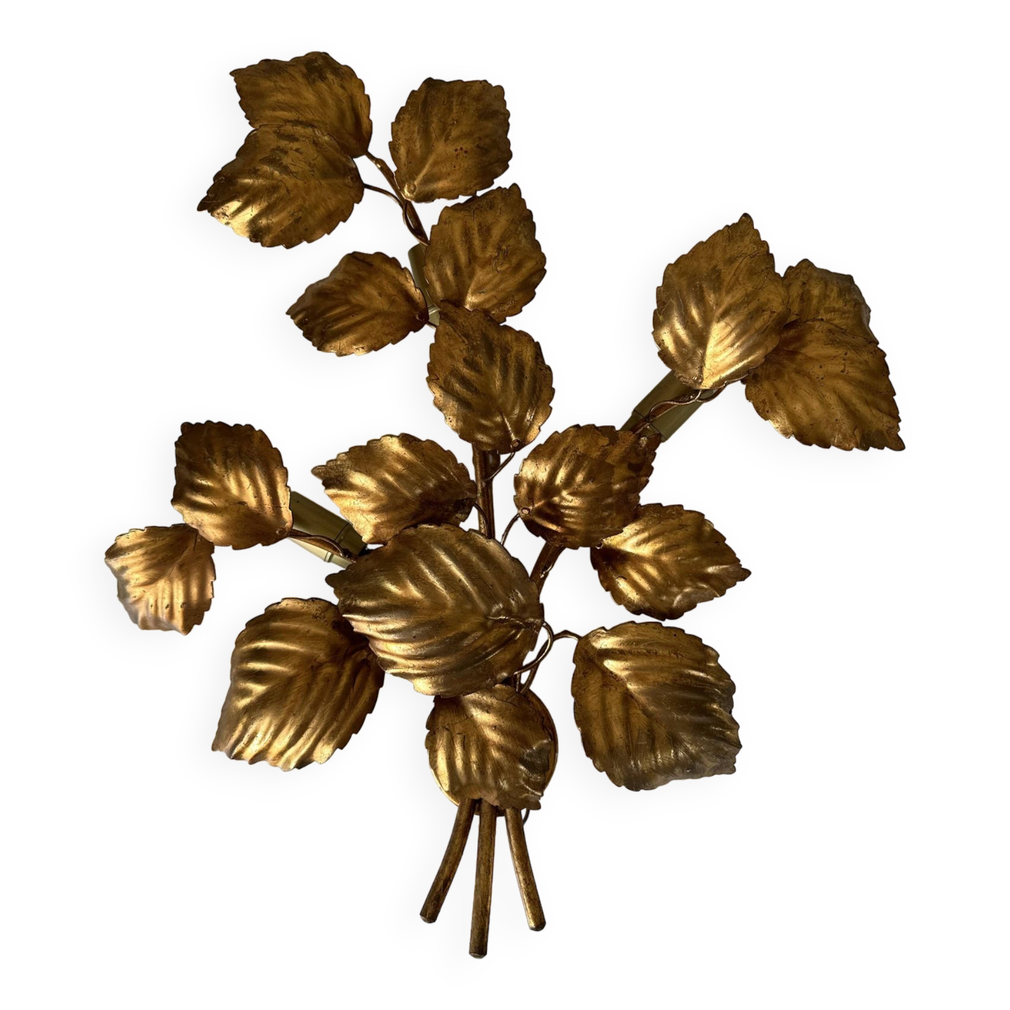 Large golden leaf wall lamp vintage design 70s