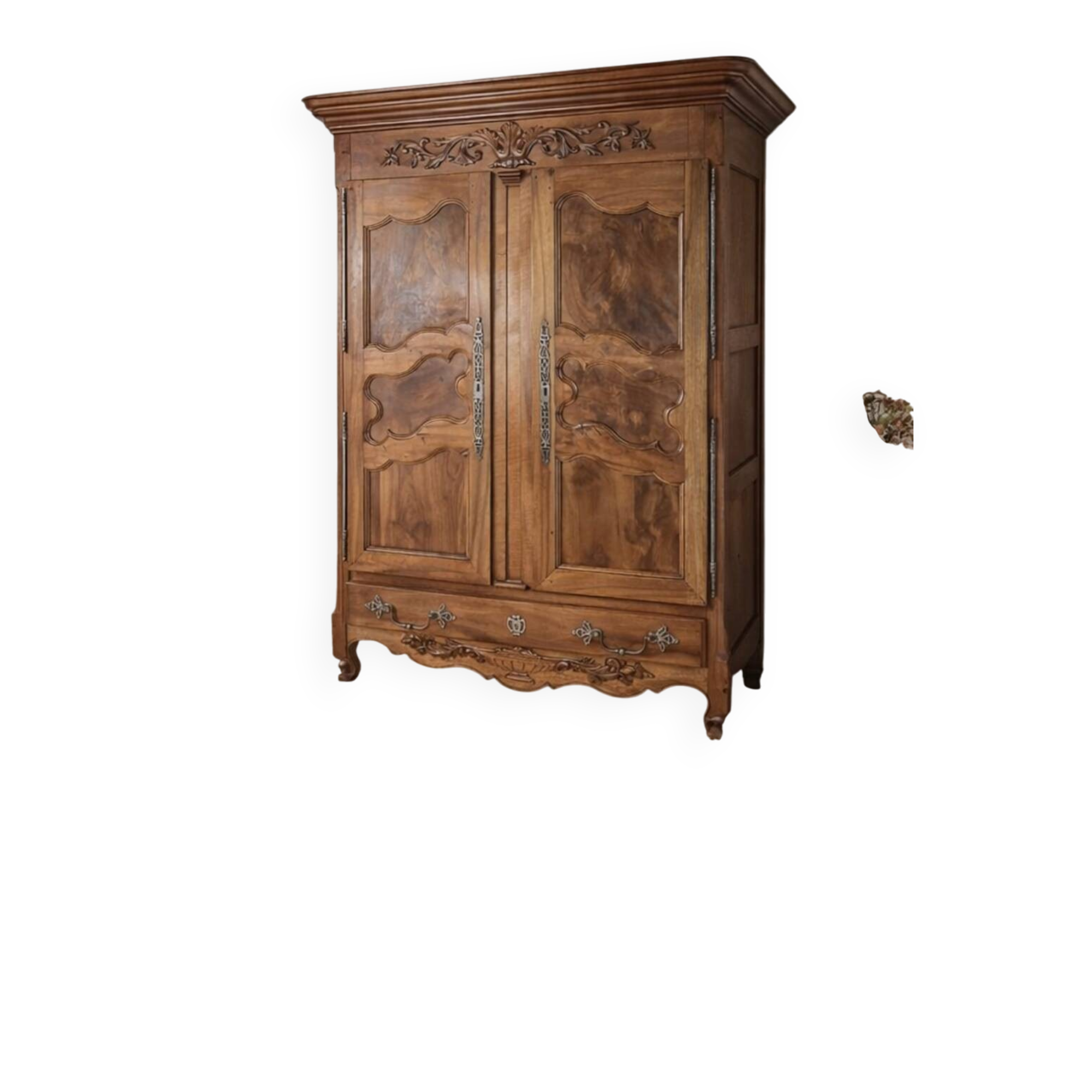 Large carved antique wardrobe – solid wood – country style / farmhouse