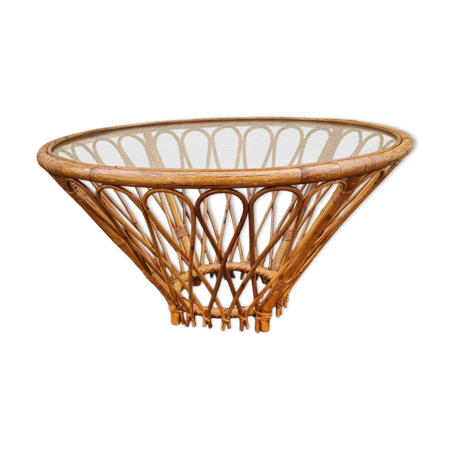 Magnificent vintage rattan and wicker coffee table from the 1960s-1970s.