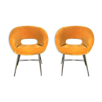 Silvio Cavatorta, pair of gold velvet armchairs from 50s