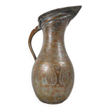 Vase Cruche Hammam Persan en Cuivre Argenté / 19ème Empire Perse / Ciselé Qajar