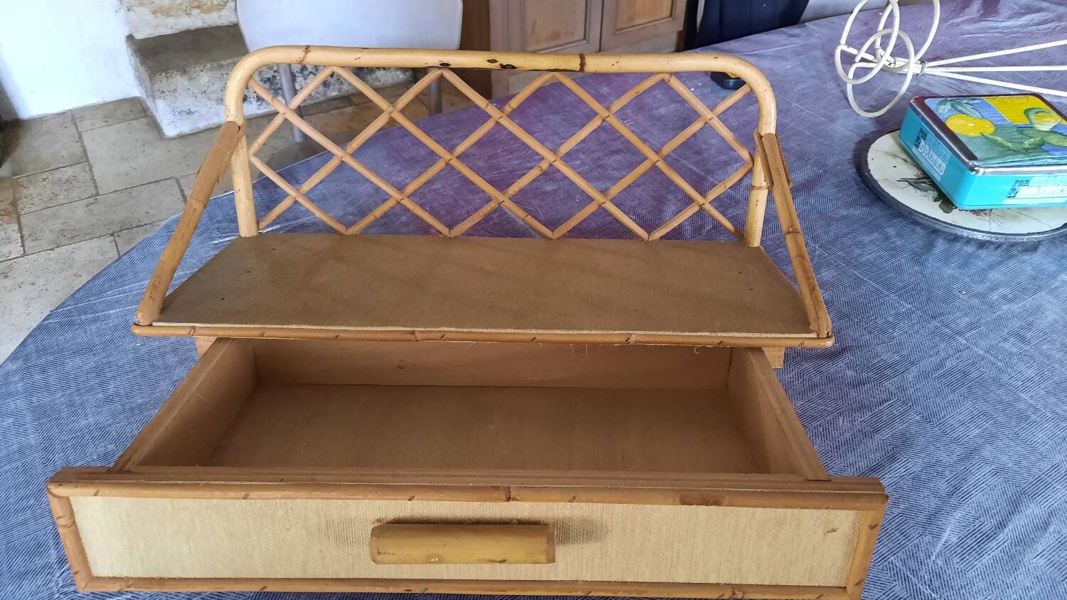 Rattan and bamboo wall shelf