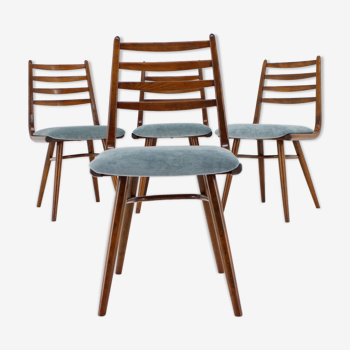 Ensemble de quatre chaises de salle à manger en hêtre des années 1960, Tchécoslovaquie