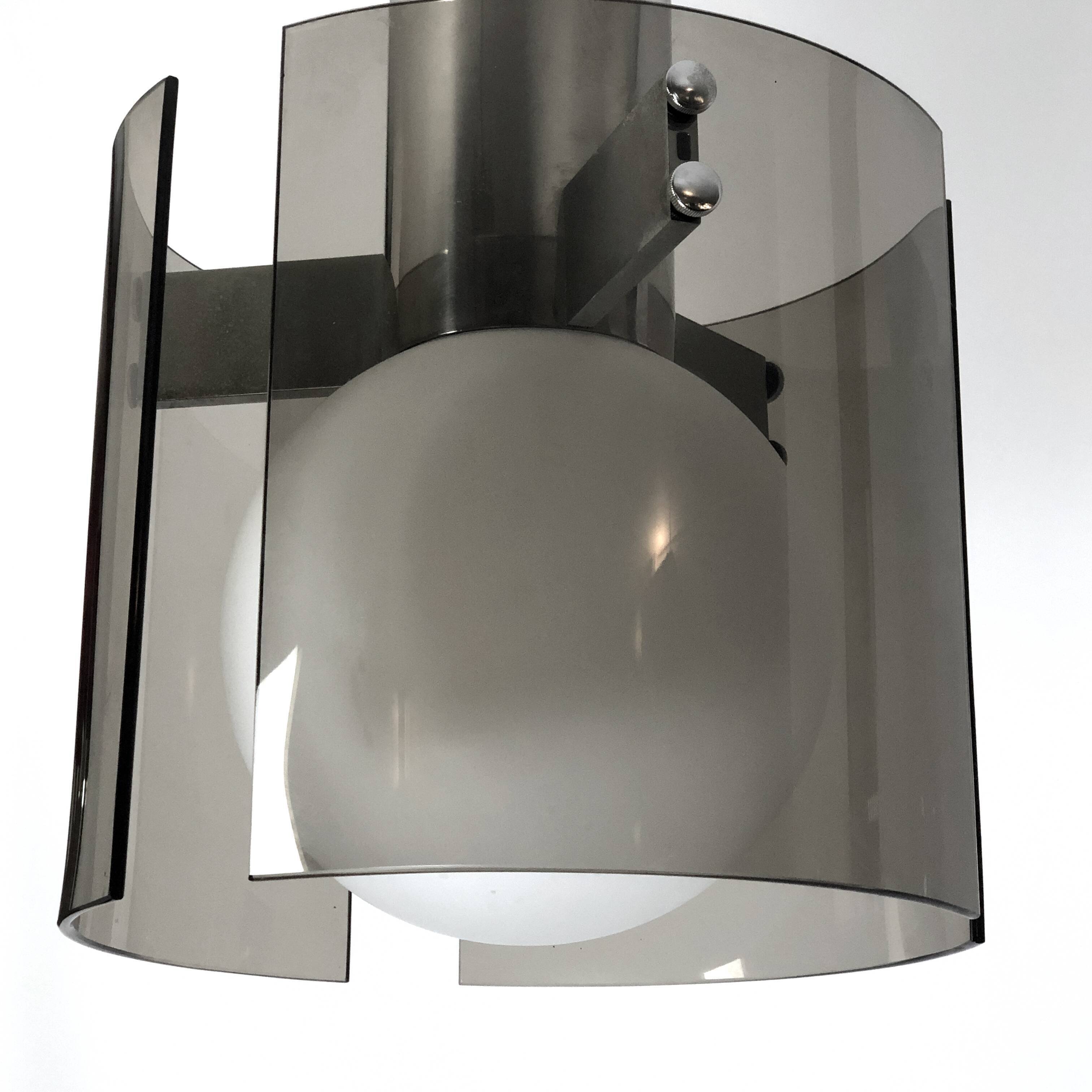 Veca, Italian vintage glass and chrome chandelier