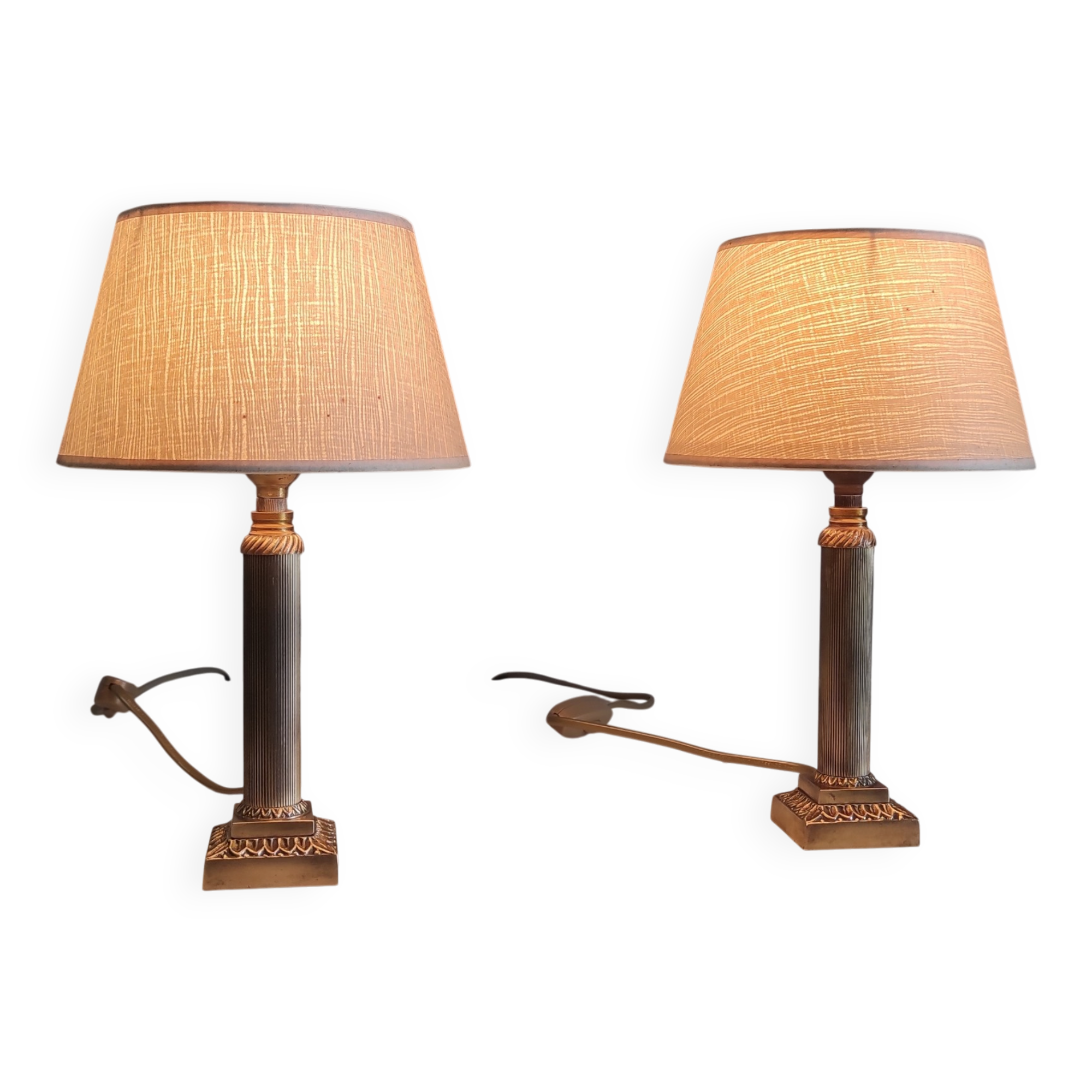 Table lamps in gilded brass with paper shades - mid 20th century.