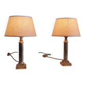 Table lamps in gilded brass with paper shades - mid 20th century.