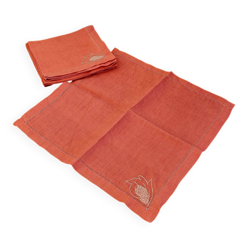 Lot de 4 serviettes de table roses brodées