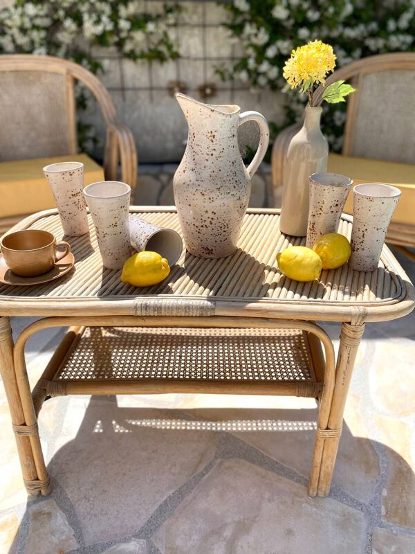 Service à orangeade en grès moucheté signé Farah, Vallauris années 1960-70