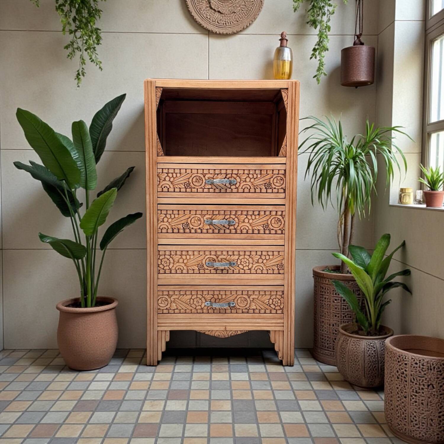 Commode haute art déco bois brut 1930