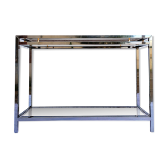 Vintage brass metal console table and bevelled smoked glass