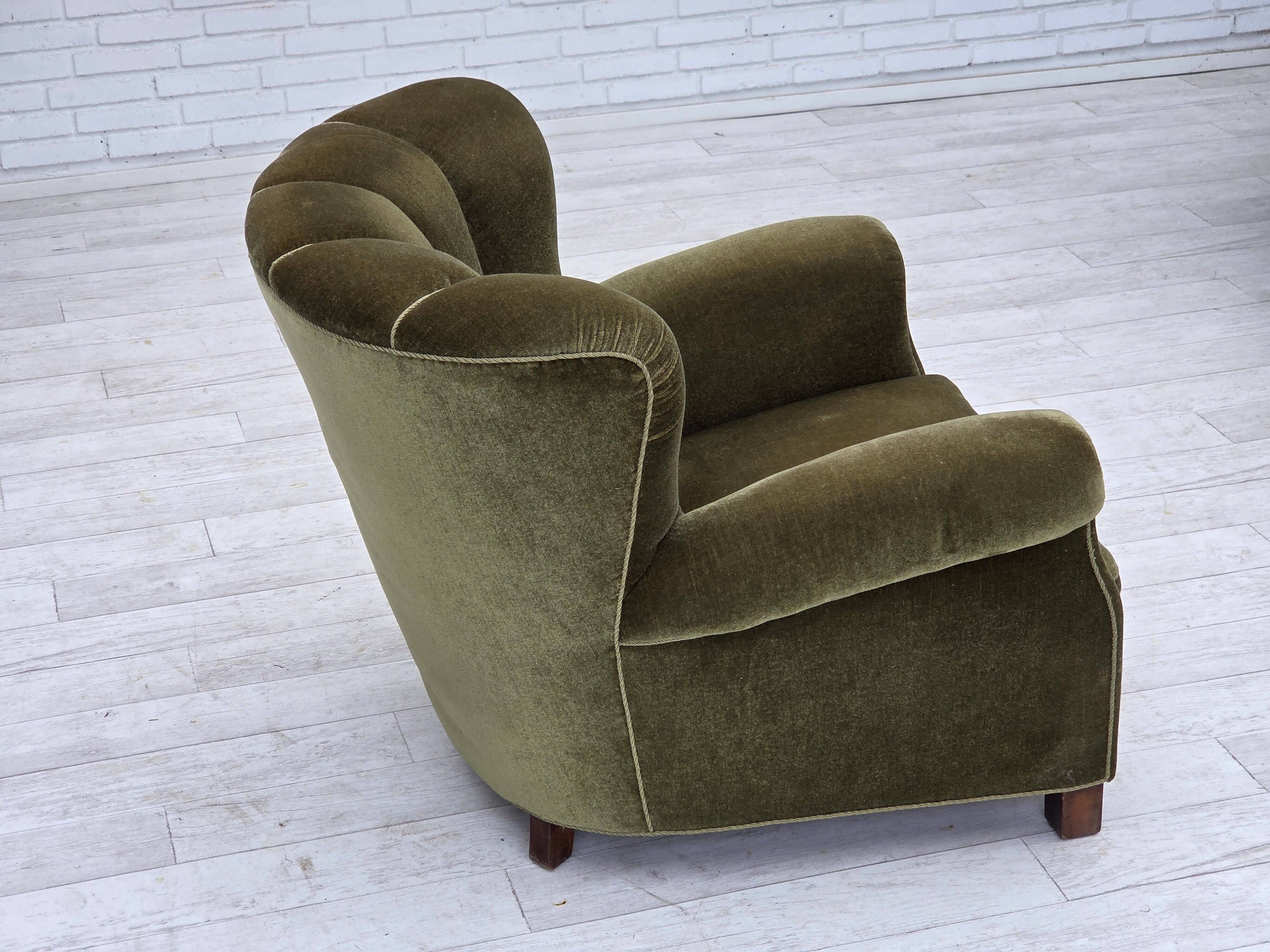 1960s, Danish relax armchair, green furniture velour, original condition.