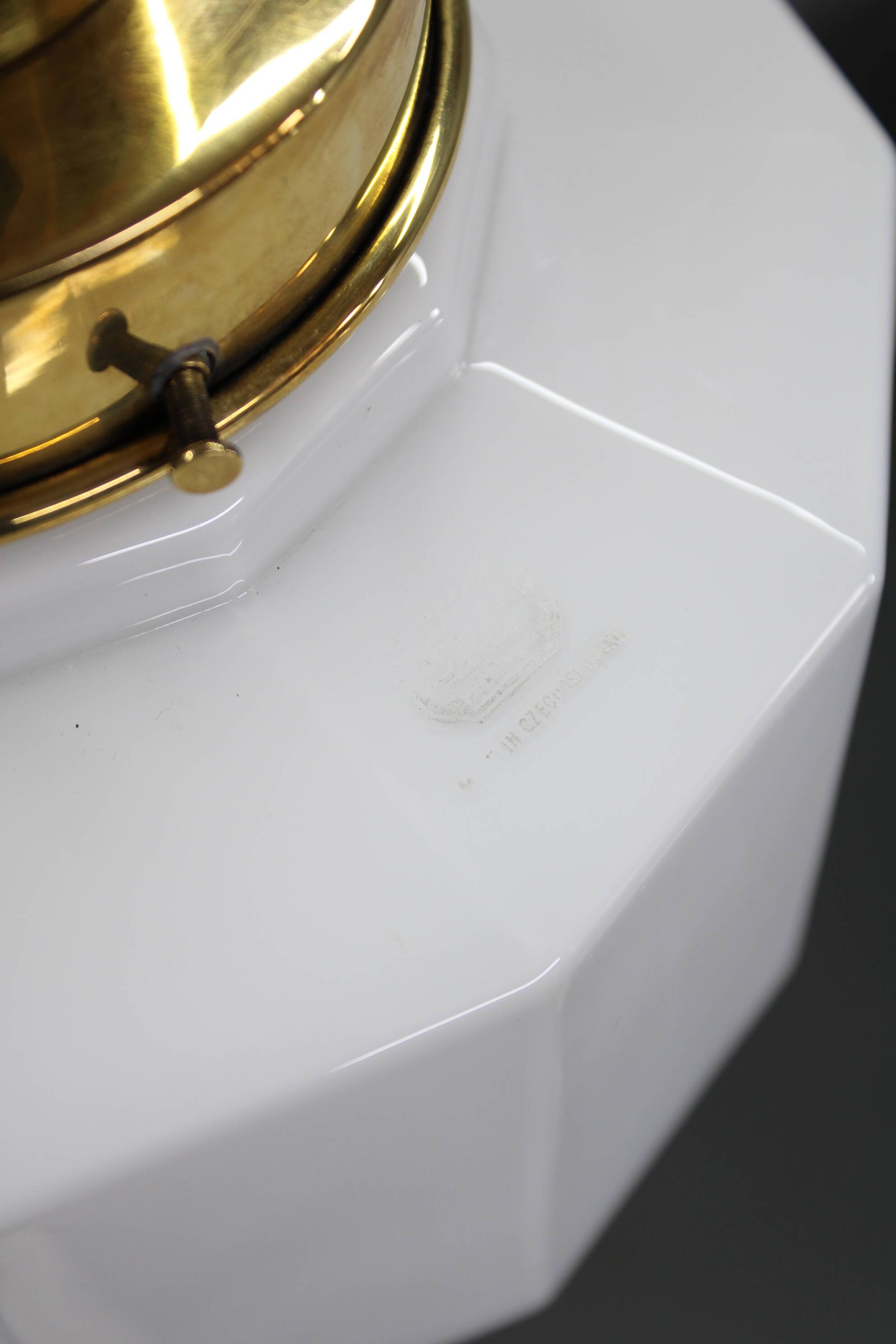 Art Deco brass and opaline glass pendant, Czechoslovakia, 1930s