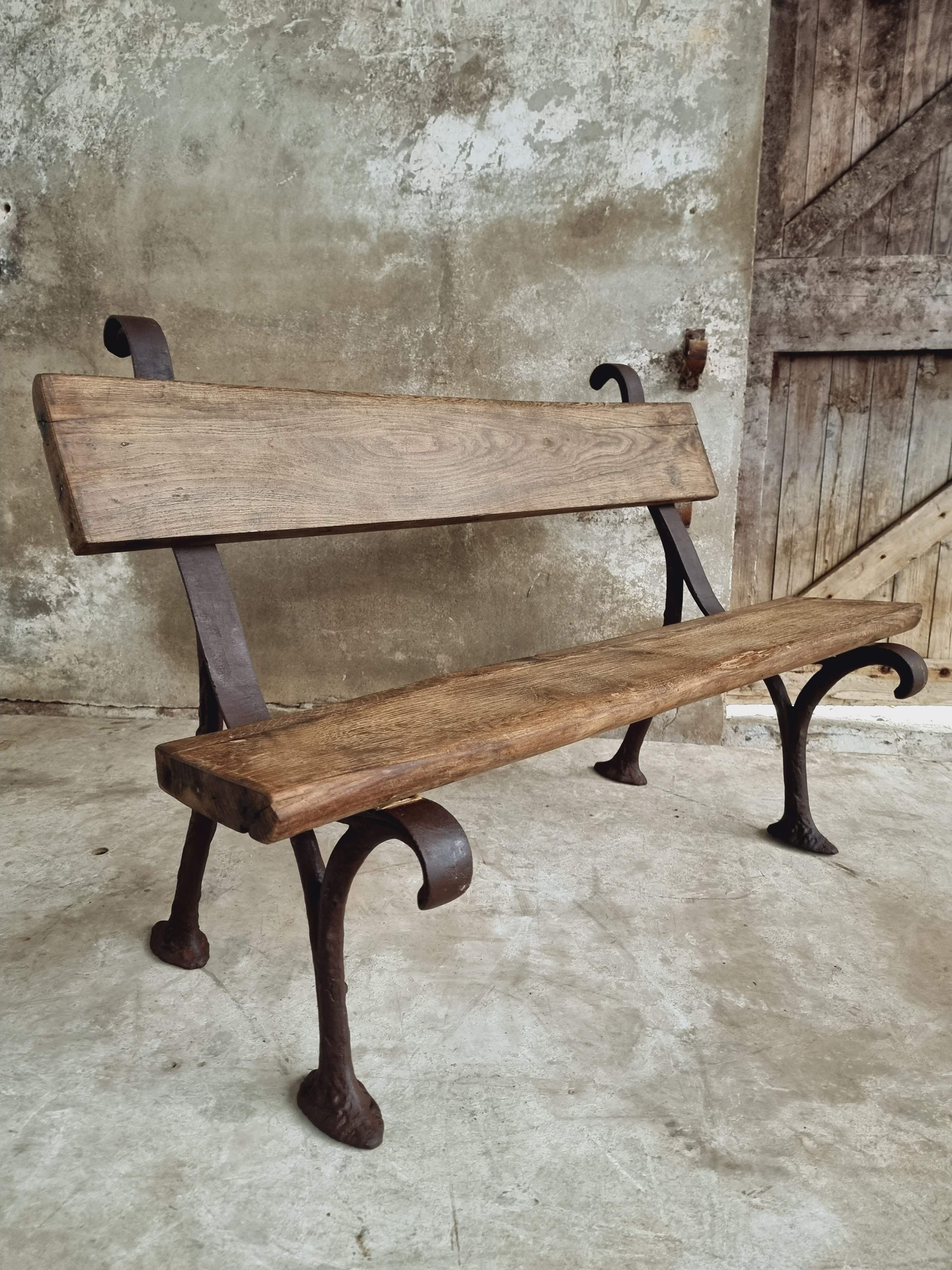 Antique garden bench park bench cast iron with oak