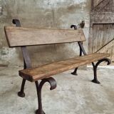 Antique garden bench park bench cast iron with oak