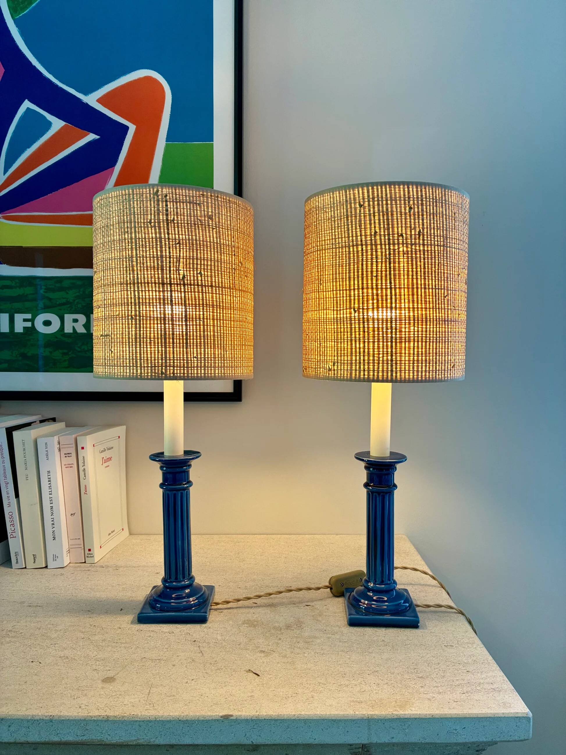 Pair of "Blue Sky" ceramic lamps, 1970