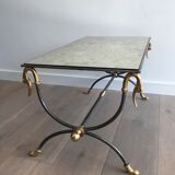 Coffee table in brushed steel and brass
