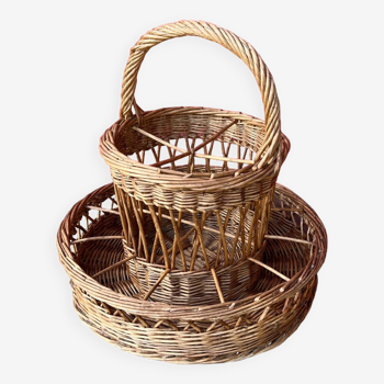 Large wicker bottle & glass basket