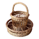 Large wicker bottle & glass basket