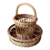 Large wicker bottle & glass basket