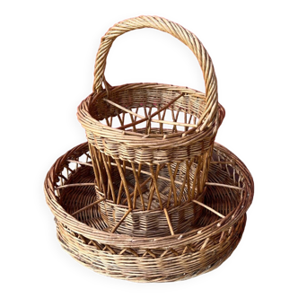 Large wicker bottle & glass basket