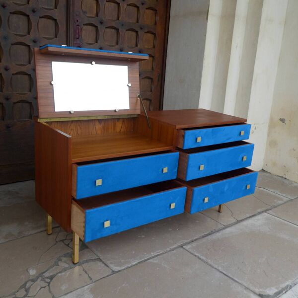 commode/coiffeuse en teck & suédine, 1950