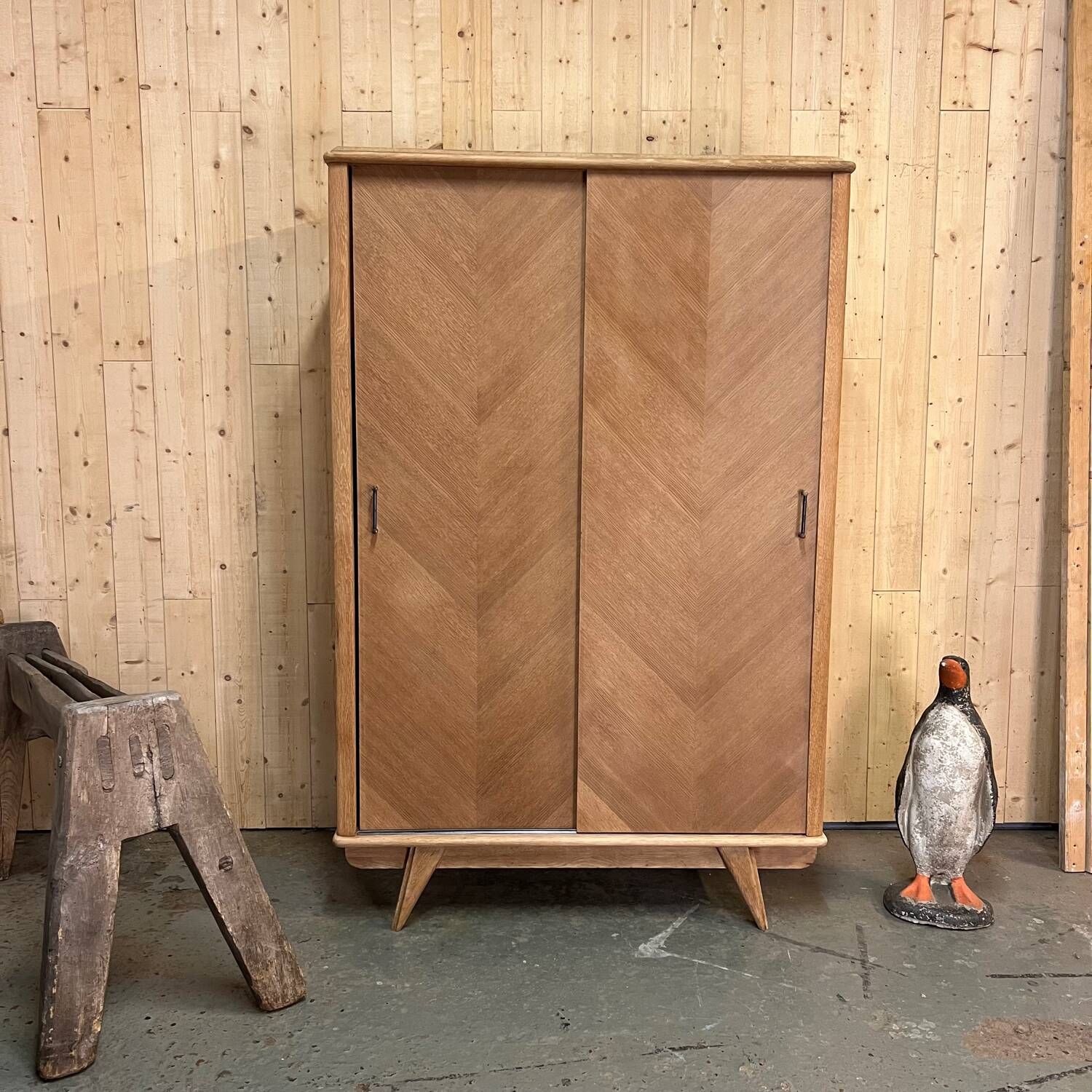 Old vintage sliding wardrobe with compass foot