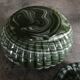 Old candy pot in glass molded effect green and white 12.5 cm