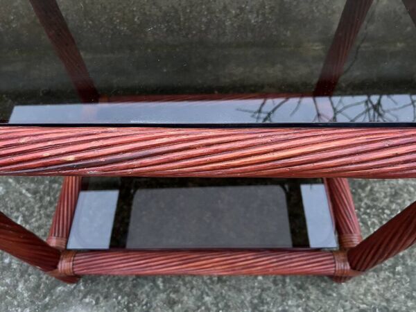 Table basse Maugrion bambou et verre fumé, pour Roche Bobois, années 80