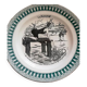 Old vintage dessert plate with drawing and phrase "swimming"