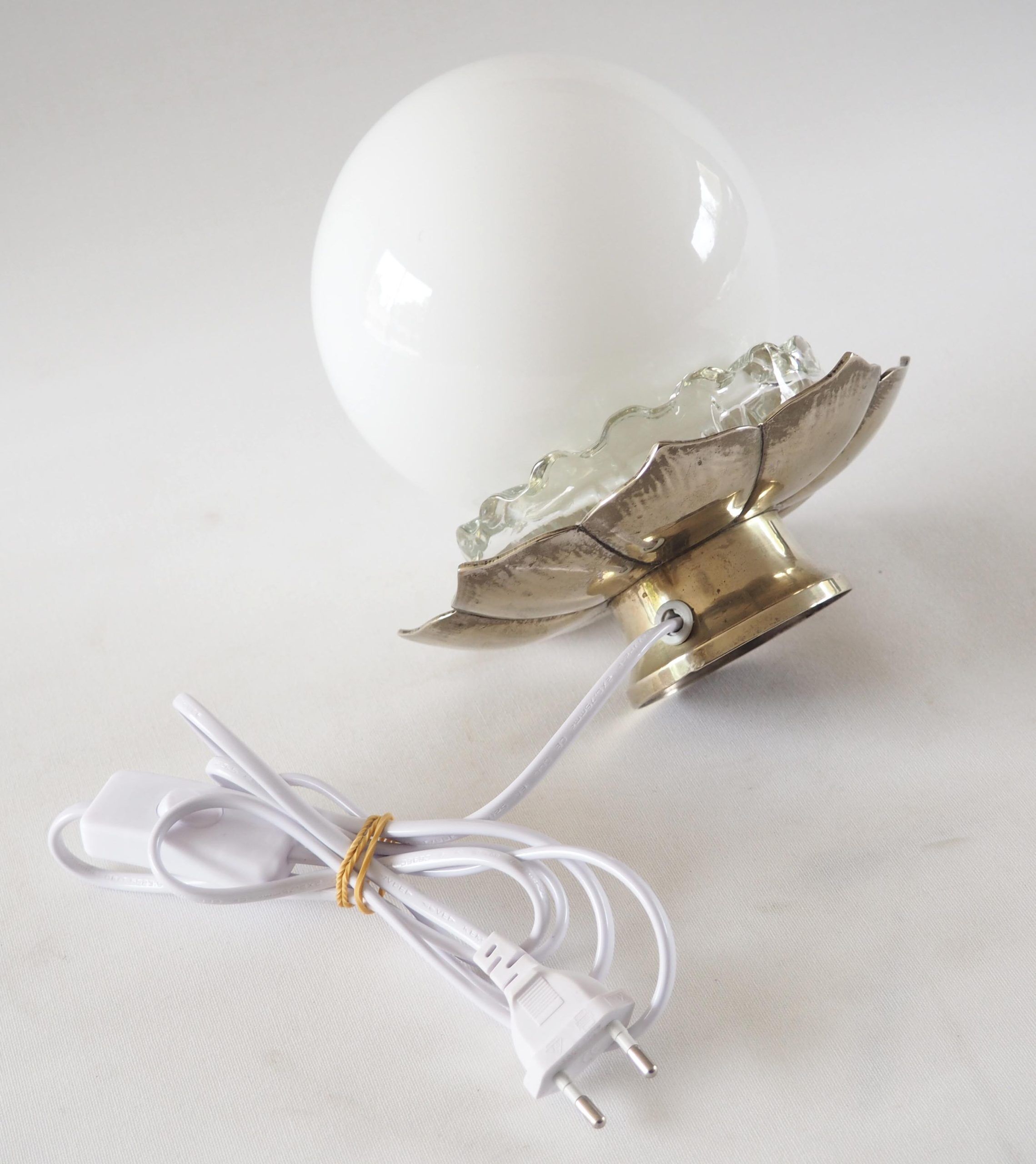 Lotus lamp, silver metal, ball
