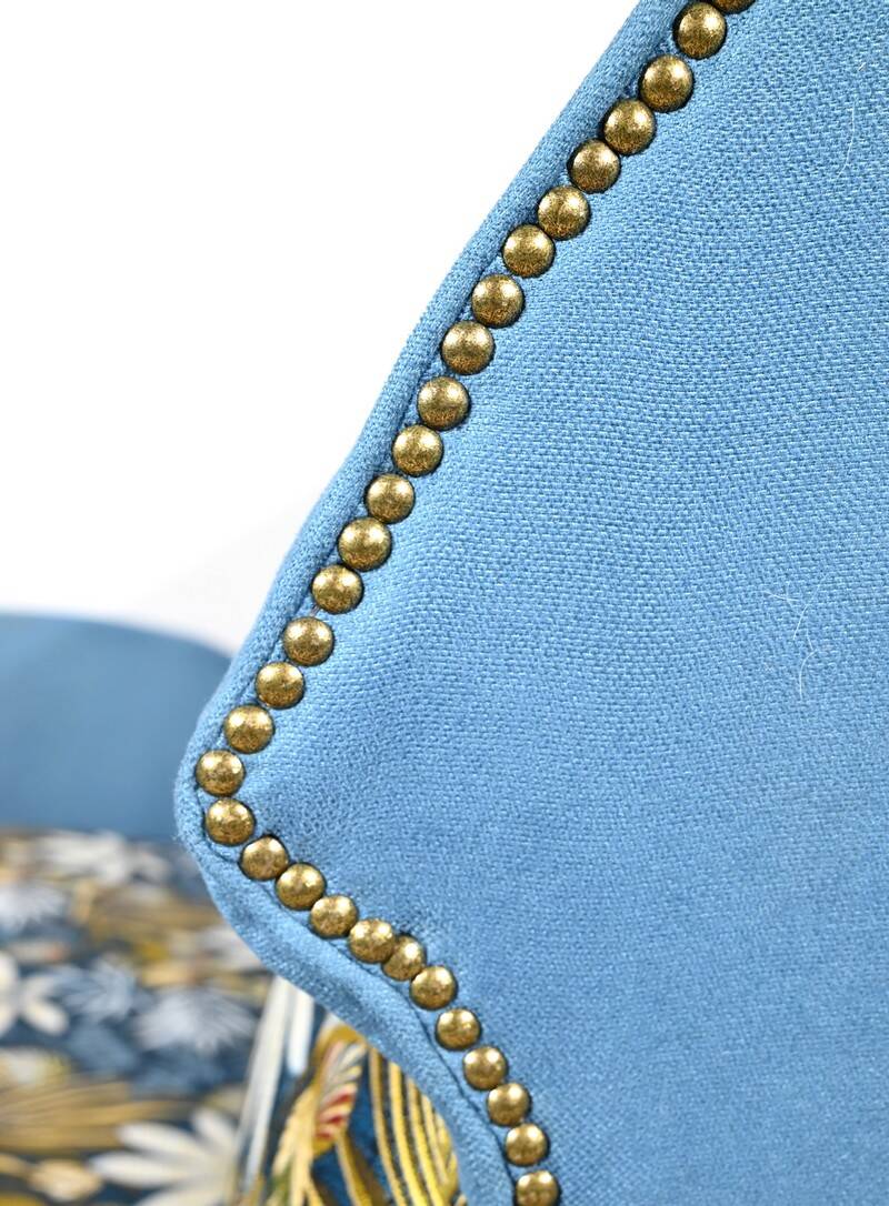 2-Seater Bench in Azure Blue Fabric – 1940s