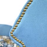 2-Seater Bench in Azure Blue Fabric – 1940s