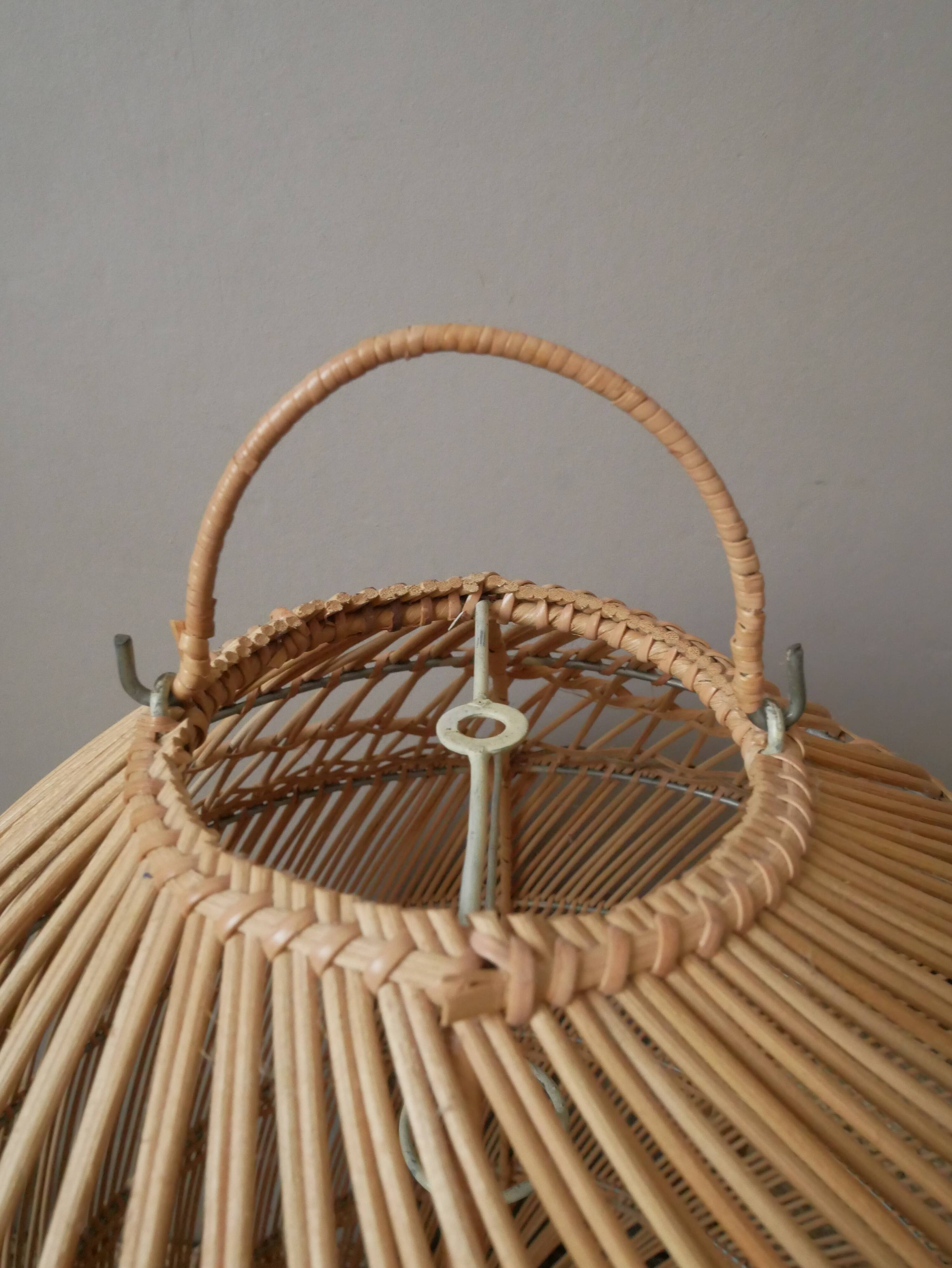 Suspension in natural wicker rattan vintage braided bohemian decoration handmade artisanal manufacturing