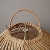 Suspension in natural wicker rattan vintage braided bohemian decoration handmade artisanal manufacturing