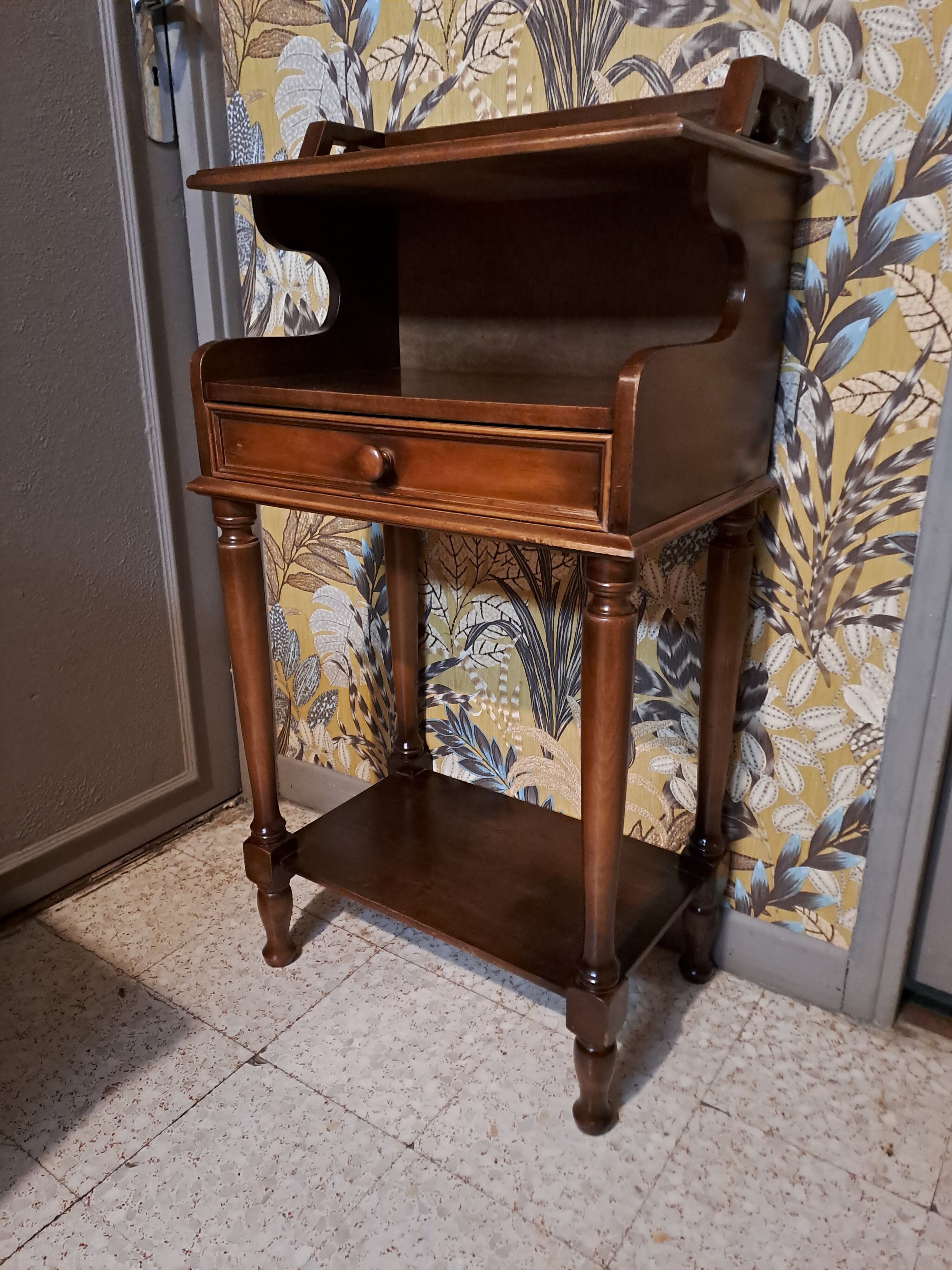 1980s console bedside table in brown varnished wood