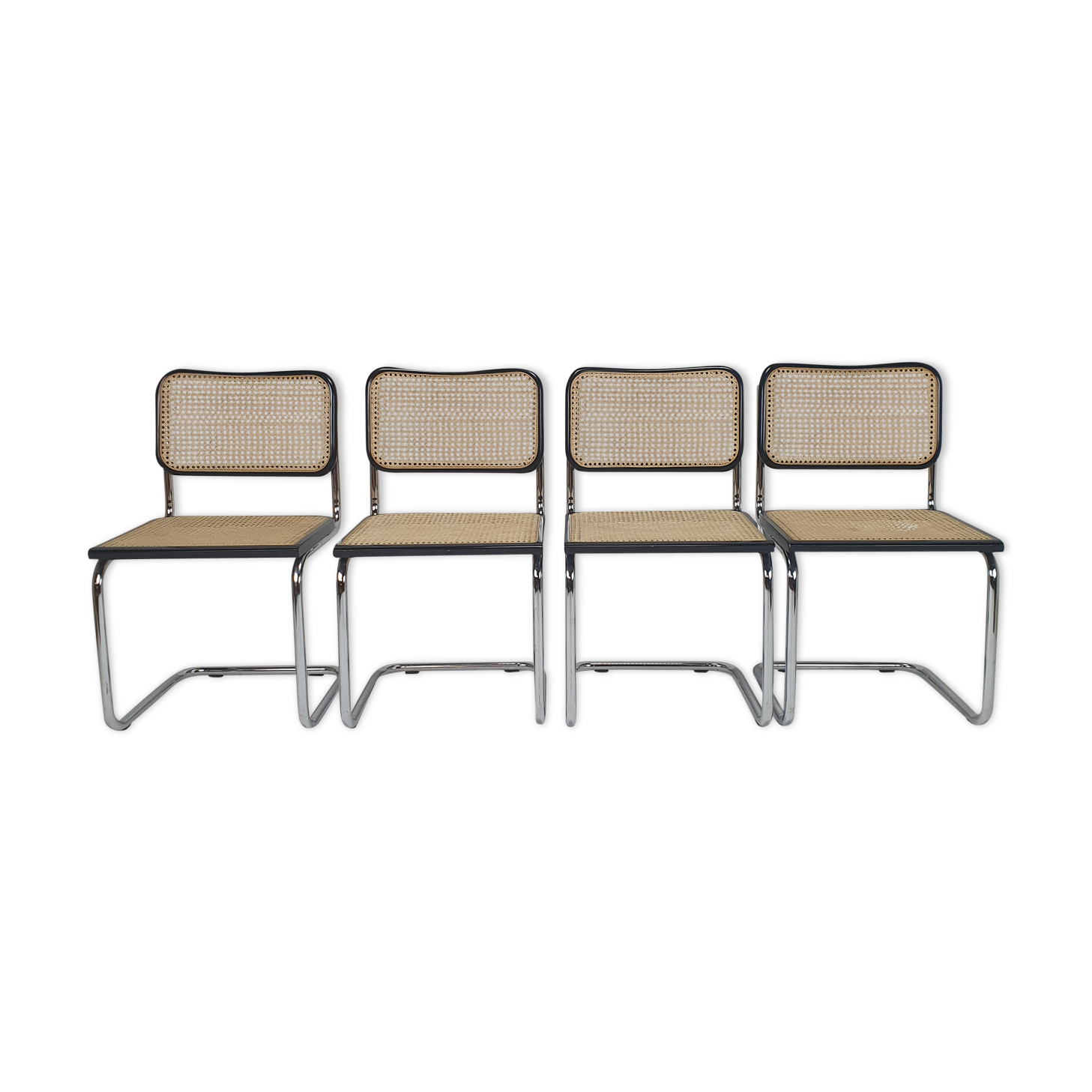 4 tubular frame and cane cantilever dining chairs by Marcel Breuer, Italy, 1970s