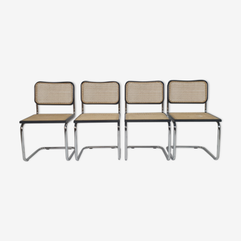 4 tubular frame and cane cantilever dining chairs by Marcel Breuer, Italy, 1970s