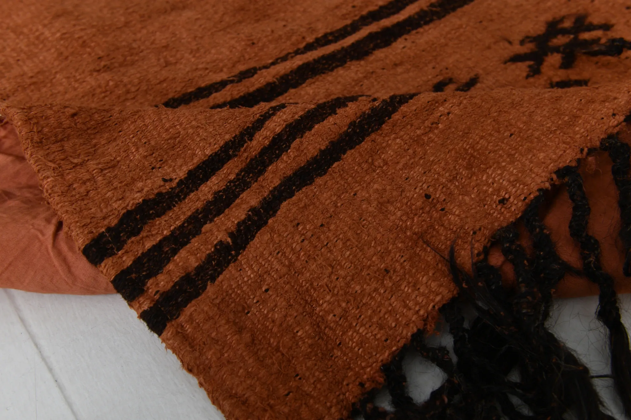 5x8 Terracotta & Black Vintage Kilim Rug, Handwoven Bohemian Bedroom Carpet