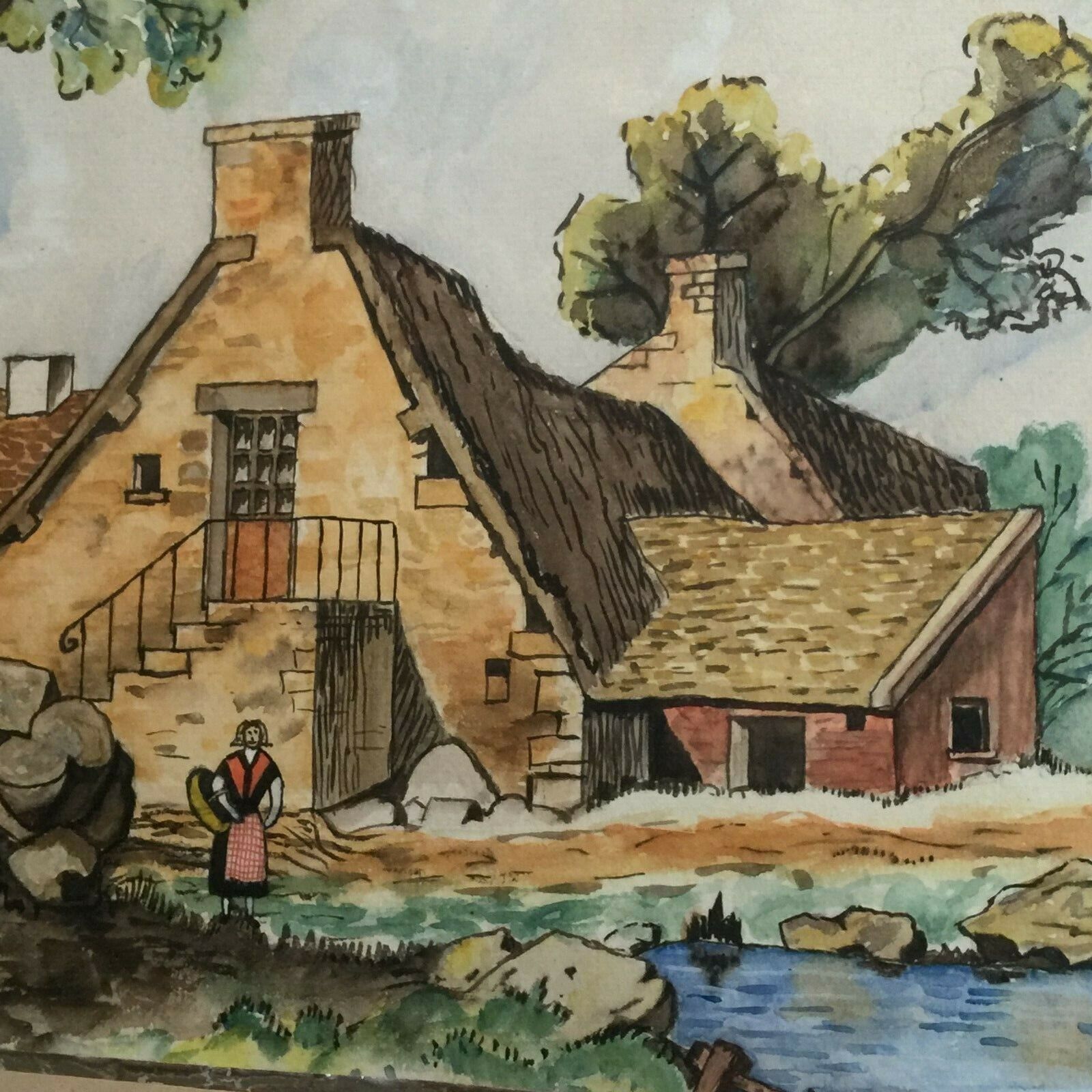 Framed painting at the cottage farmhouse farmhouse signed Corday