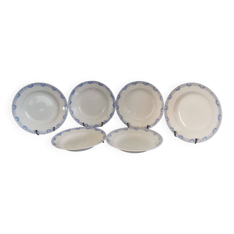 6 assiettes creuses en faïence bleue et blanche de Saint Amand et Hamage