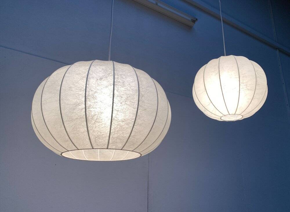 German mid-century cocoon pendant lamps by Friedel Wauer for Goldkant Leuchten, 1960s, set of 2.