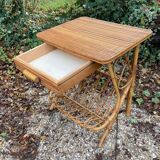 Vintage rattan magazine rack table