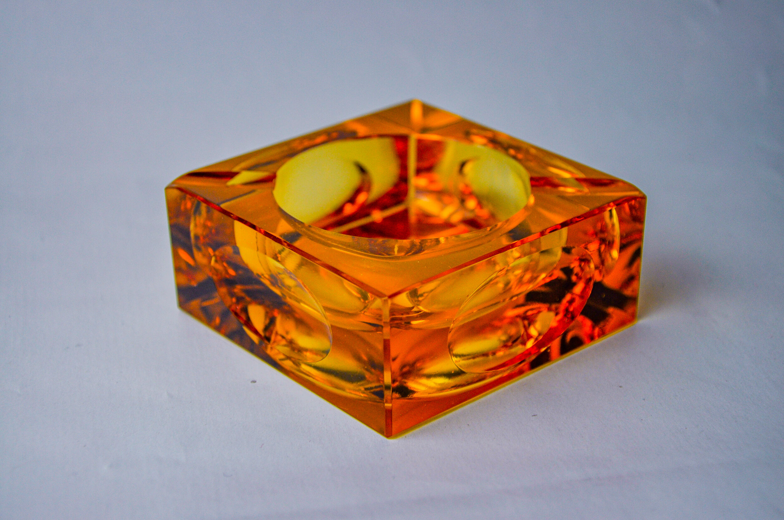 Orange ice cube ashtray by Antonio Imperatore, Murano glass, Italy, 1970